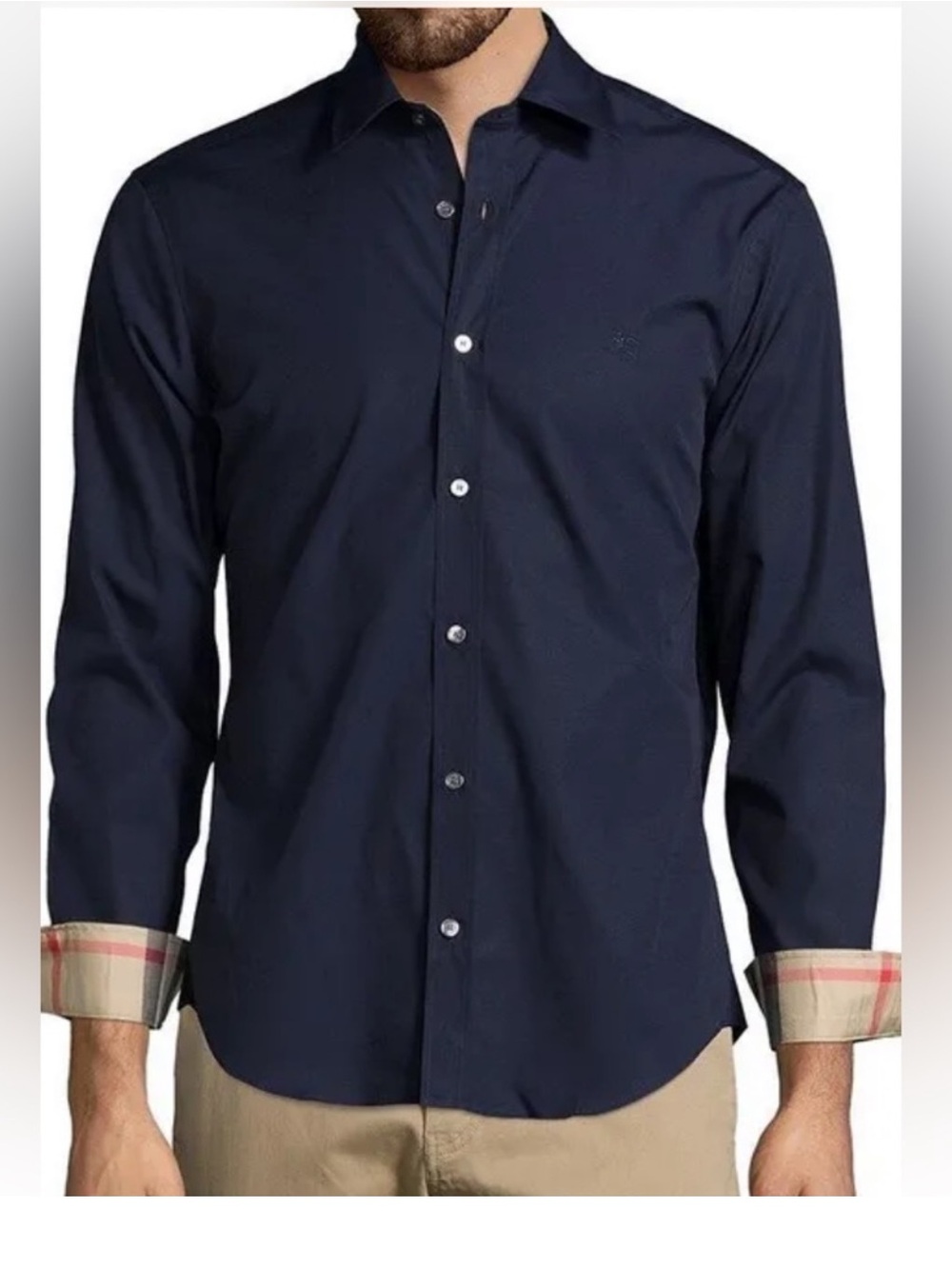 Burberry Navy Long-Sleeve Casual Button-Down Shirt